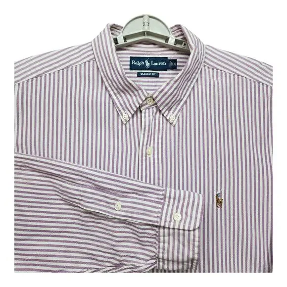 Ralph Lauren Classic Fit Shirt Men’s XXL Plum White Stripe Button Down Career - Picture 4 of 13